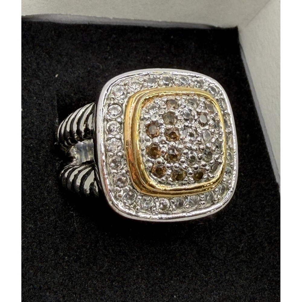 McBling Cocktail Ring Rhinestone Two Tone 18K GE Chunky Statement Y2K Glam Sz 7